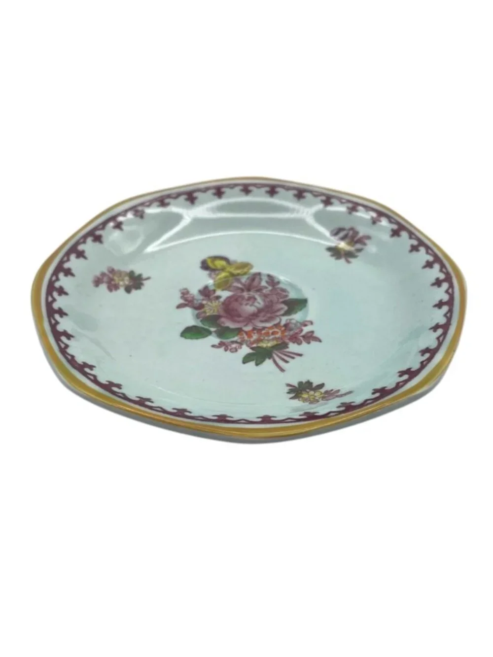 Lot of 3 Adams Calyx Ware Chelsea Sprays Saucers Red Fleur de Lis England